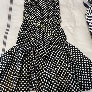 Black polka dot strapless dress w/ boning & flair